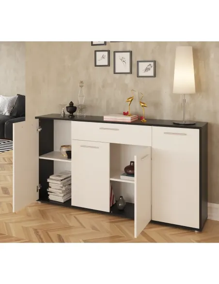 Comodă, culoare albă / neagră, LUNIA | MobilaOK
