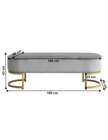 Bancă, MIRILA NEW, hol/dormitor, 100x40x43 cm, catifea/metal crom auriu | MobilaOK