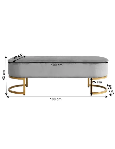 Bancă, MIRILA NEW, hol/dormitor, 100x40x43 cm, catifea/metal crom auriu | MobilaOK