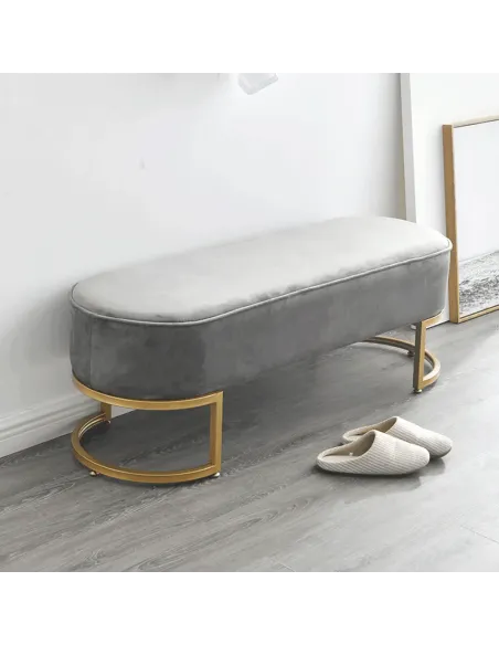 Bancă, MIRILA NEW, hol/dormitor, 100x40x43 cm, catifea/metal crom auriu | MobilaOK