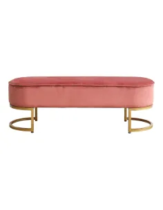 Bancă, MIRILA NEW, hol/dormitor/dressing, 100x40x43 cm, Catifea roz, picioare metal crom auriu | MobilaOK