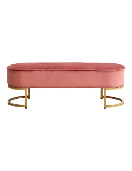 Bancă, MIRILA NEW, hol/dormitor/dressing, 100x40x43 cm, Catifea roz, picioare metal crom auriu | MobilaOK
