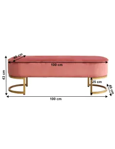 Bancă, MIRILA NEW, hol/dormitor/dressing, 100x40x43 cm, Catifea roz, picioare metal crom auriu | MobilaOK 2