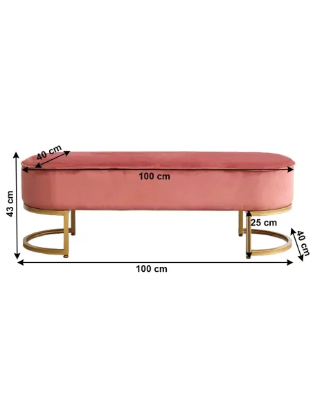 Bancă, MIRILA NEW, hol/dormitor/dressing, 100x40x43 cm, Catifea roz, picioare metal crom auriu | MobilaOK