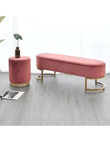 Bancă, MIRILA NEW, hol/dormitor/dressing, 100x40x43 cm, Catifea roz, picioare metal crom auriu | MobilaOK