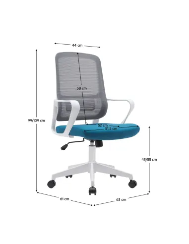 Scaun de birou SALOMO, 63x56.5x99-109 cm, plasă și plastic | MobilaOK
