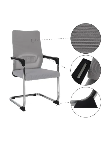 Scaun de conferință KABIR, birou/sedinte, 57x62x100 cm, material: plasă/plastic/metal cromat | MobilaOK