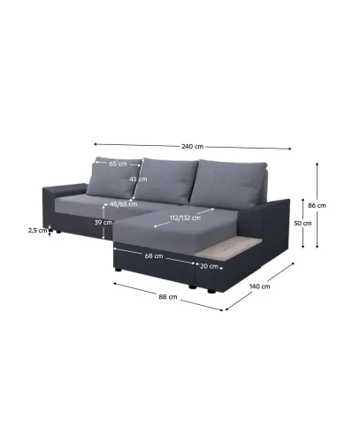 Colțar extensibil FERGUS ROH, living, 240x140x86 cm, Țesătură + Spumă | MobilaOK