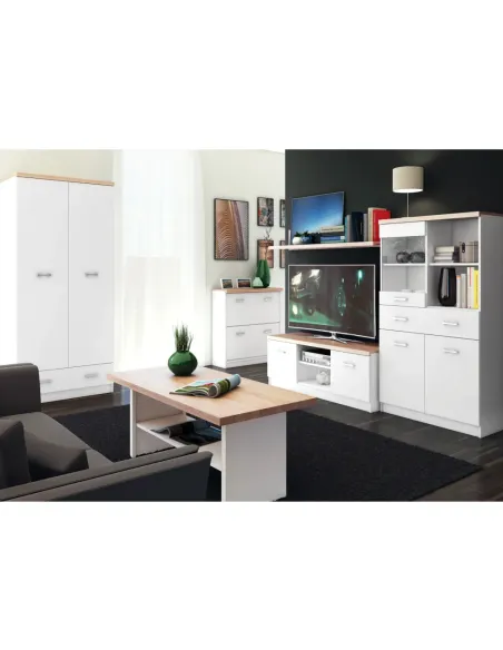 Dulap cu oglindă TYP 37, dormitor, 60x33x183 cm, PAL melaminat alb/stejar Sonoma | MobilaOK