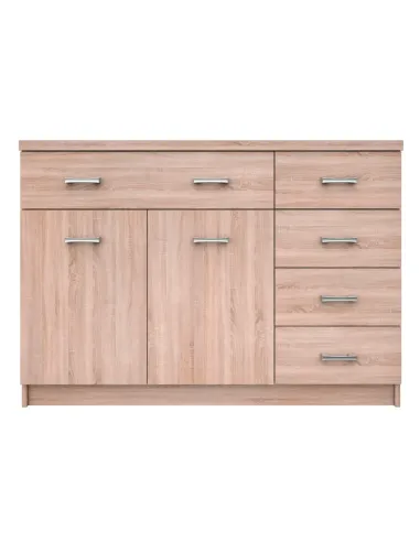 Comodă 2D5S, living/dormitor, 120x33x85 cm, PAL melaminat stejar Sonoma | MobilaOK