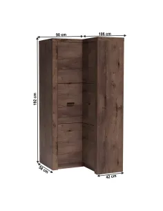 Dulap de colț INFINITY 14 pentru dormitor/living, 90/106x192x58/42 cm, PAL melaminat frasin închis | MobilaOK 2