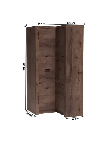 Dulap de colț INFINITY 14 pentru dormitor/living, 90/106x192x58/42 cm, PAL melaminat frasin închis | MobilaOK