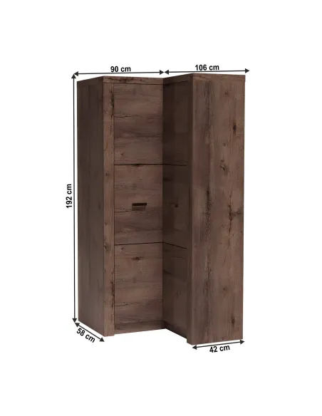Dulap de colț INFINITY 14 pentru dormitor/living, 90/106x192x58/42 cm, PAL melaminat frasin închis | MobilaOK