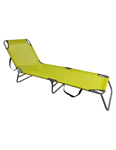 Şezlong de grădină KELEO, verde/gri, 182x58x79 cm, oțel și textil | MobilaOK