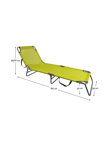 Şezlong de grădină KELEO, verde/gri, 182x58x79 cm, oțel și textil | MobilaOK
