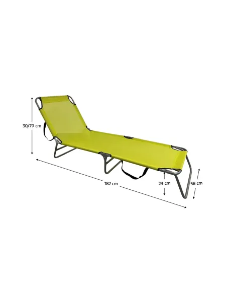 Şezlong de grădină KELEO, verde/gri, 182x58x79 cm, oțel și textil | MobilaOK