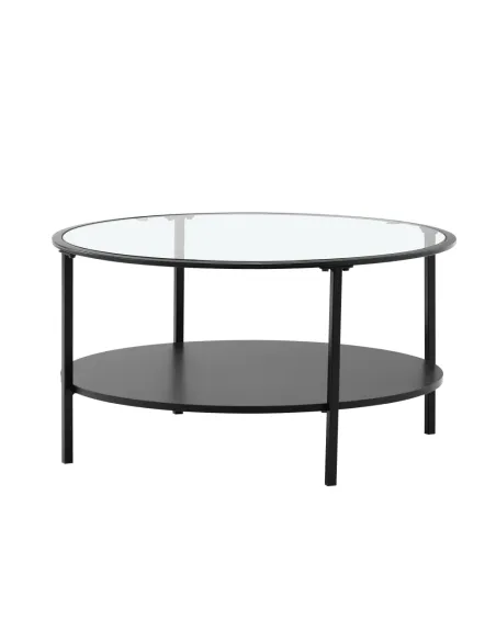 Măsuță de cafea PARLAN living rotundă 80x43 cm sticlă/MDF/metal | MobilaOK