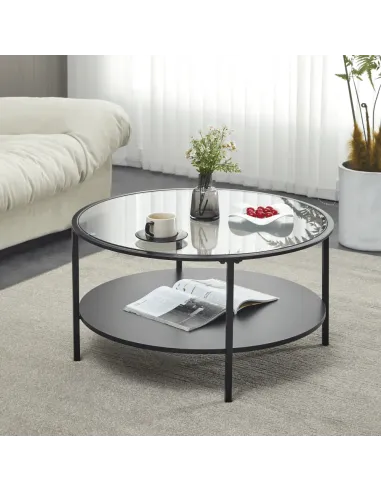 Măsuță de cafea PARLAN living rotundă 80x43 cm sticlă/MDF/metal | MobilaOK