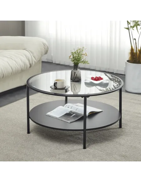 Măsuță de cafea PARLAN living rotundă 80x43 cm sticlă/MDF/metal | MobilaOK
