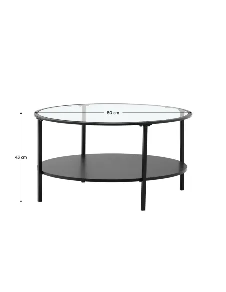 Măsuță de cafea PARLAN living rotundă 80x43 cm sticlă/MDF/metal | MobilaOK