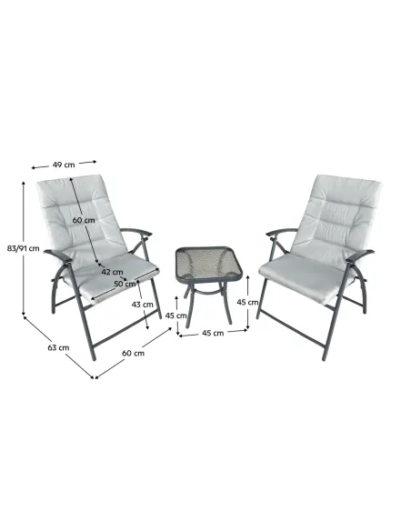 Set Grădină MUSON, terasă/balcon, 45x45x45 cm + scaun 60x63x83 cm, Țesătură/Metal | MobilaOK