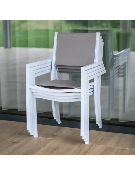 Scaun stivuibil DORIO, grădină/terasă, 56x62x86 cm, oțel și textil artificial | MobilaOK