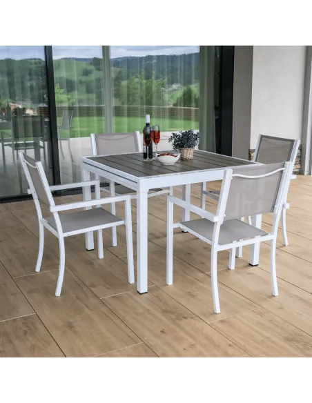 Scaun stivuibil DORIO, grădină/terasă, 56x62x86 cm, oțel și textil artificial | MobilaOK