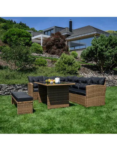 Set de Grădină MADUL, terasă/balcon, 229x174x85 cm, ratan sintetic, metal, sticlă | MobilaOK
