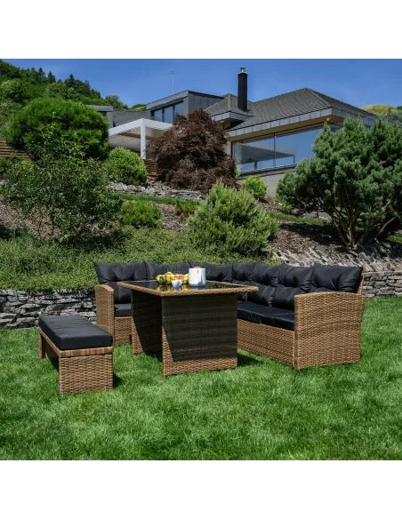 Set de Grădină MADUL, terasă/balcon, 229x174x85 cm, ratan sintetic, metal, sticlă | MobilaOK