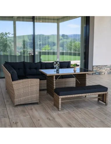 Set de Grădină MADUL, terasă/balcon, 229x174x85 cm, ratan sintetic, metal, sticlă | MobilaOK