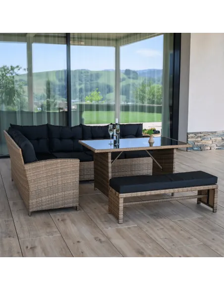 Set de Grădină MADUL, terasă/balcon, 229x174x85 cm, ratan sintetic, metal, sticlă | MobilaOK