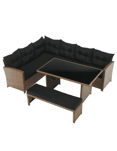 Set de Grădină MADUL, terasă/balcon, 229x174x85 cm, ratan sintetic, metal, sticlă | MobilaOK