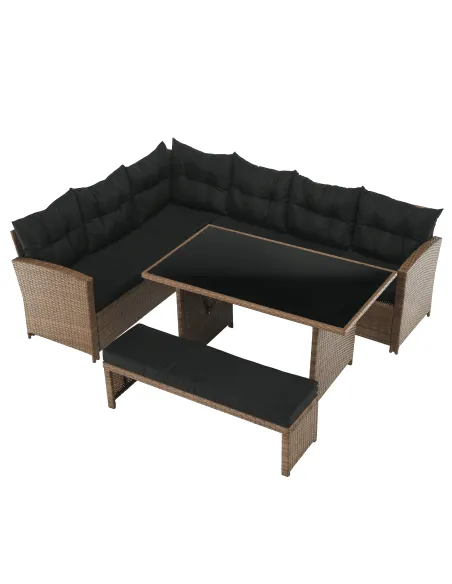Set de Grădină MADUL, terasă/balcon, 229x174x85 cm, ratan sintetic, metal, sticlă | MobilaOK