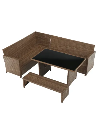 Set de Grădină MADUL, terasă/balcon, 229x174x85 cm, ratan sintetic, metal, sticlă | MobilaOK