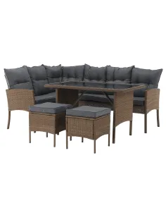 Set Grădină KONDELA, terasă/balcon, 4 piese (colțar 194/144x82cm, masă 120x70cm), ratan sintetic, metal, sticlă | MobilaOK