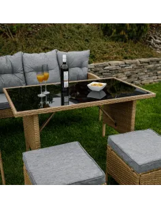 Set Grădină KONDELA, terasă/balcon, 4 piese (colțar 194/144x82cm, masă 120x70cm), ratan sintetic, metal, sticlă | MobilaOK 2