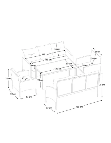 Set Grădină LERON pentru Terasă, 5 Piese (Masă 70kg) din Ratan Artificial și Oțel | MobilaOK