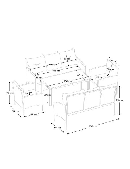 Set Grădină LERON pentru Terasă, 5 Piese (Masă 70kg) din Ratan Artificial și Oțel | MobilaOK