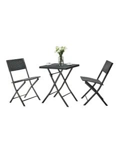 Set Grădină FARUK, terasă, balcon, Masă 57x57x71 cm, Fotolii 45x58x82 cm, Ratan Artificial și Oțel | MobilaOK