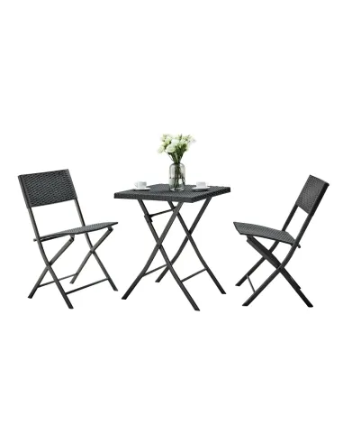 Set Grădină FARUK, terasă, balcon, Masă 57x57x71 cm, Fotolii 45x58x82 cm, Ratan Artificial și Oțel | MobilaOK