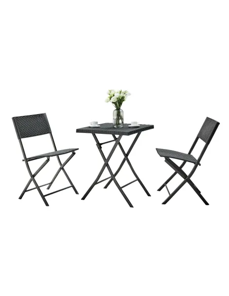 Set Grădină FARUK, terasă, balcon, Masă 57x57x71 cm, Fotolii 45x58x82 cm, Ratan Artificial și Oțel | MobilaOK