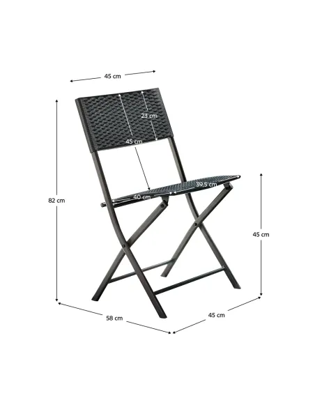 Set Grădină FARUK, terasă, balcon, Masă 57x57x71 cm, Fotolii 45x58x82 cm, Ratan Artificial și Oțel | MobilaOK