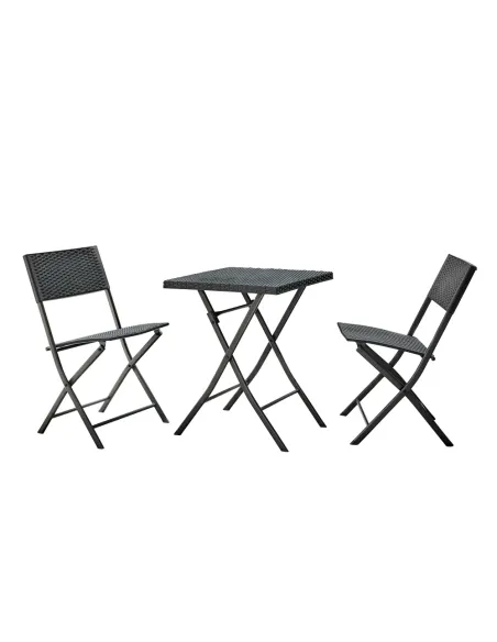 Set Grădină FARUK, terasă, balcon, Masă 57x57x71 cm, Fotolii 45x58x82 cm, Ratan Artificial și Oțel | MobilaOK