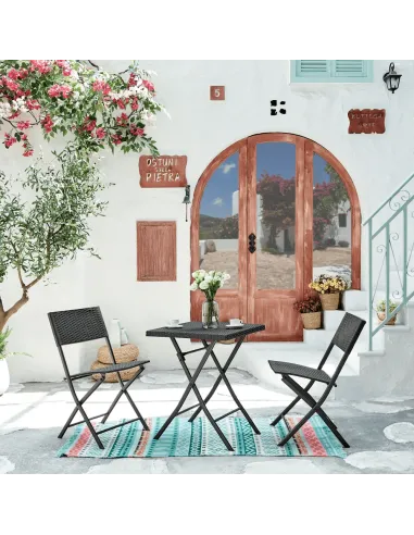 Set Grădină FARUK, terasă, balcon, Masă 57x57x71 cm, Fotolii 45x58x82 cm, Ratan Artificial și Oțel | MobilaOK