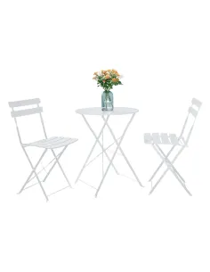 Set Grădină OBAX, terasă/balcon, Masă 59.5x59.5x71 cm + 2 Scaune, oțel, alb | MobilaOK