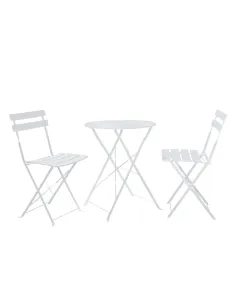Set Grădină OBAX, terasă/balcon, Masă 59.5x59.5x71 cm + 2 Scaune, oțel, alb | MobilaOK 2