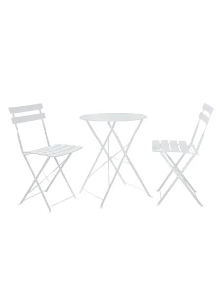 Set Grădină OBAX, terasă/balcon, Masă 59.5x59.5x71 cm + 2 Scaune, oțel, alb | MobilaOK