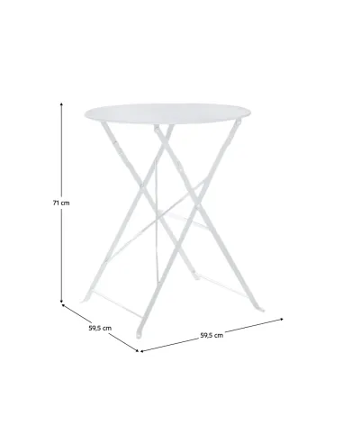 Set Grădină OBAX, terasă/balcon, Masă 59.5x59.5x71 cm + 2 Scaune, oțel, alb | MobilaOK