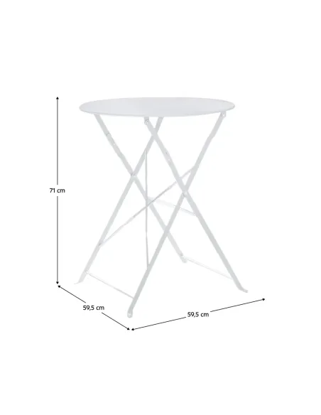 Set Grădină OBAX, terasă/balcon, Masă 59.5x59.5x71 cm + 2 Scaune, oțel, alb | MobilaOK