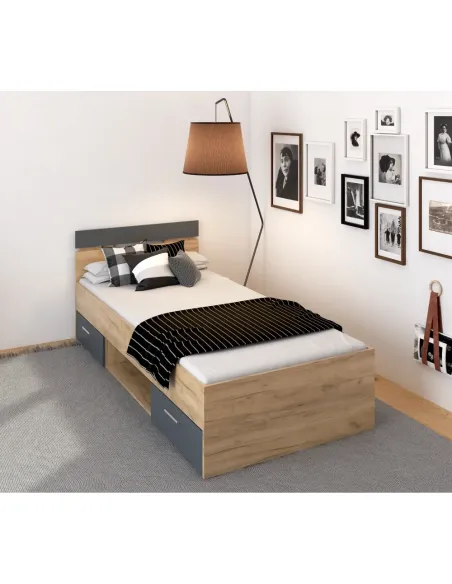 Pat MICHIGAN NEW dormitor 90x200 cm PAL stejar artisan/grafit | MobilaOK